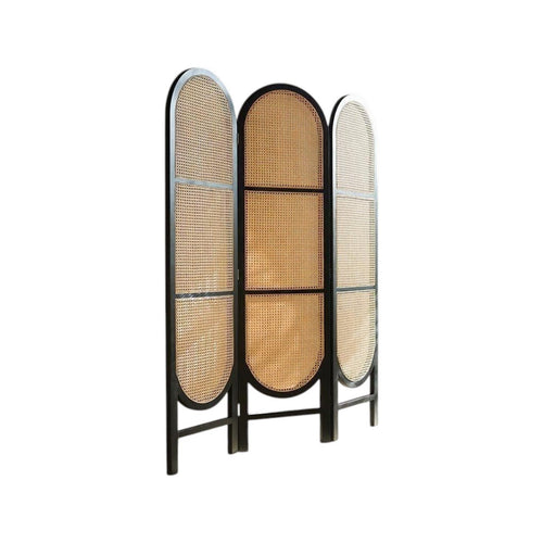 Cane Rattan Room Divider Screen – Foldable Oak Finish Privacy Panel for Living Room & Bedroom – Contemporary Wooden Room Separator - Sleek Furniture