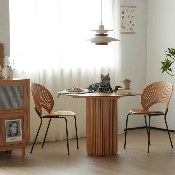 Cane Round Dining Table in Oak Finish – Modern Ash Wood Dining Table for Kitchen, Dining Room & Compact Spaces - Sleek Furniture