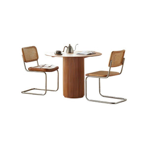Cane Round Dining Table in Oak Finish – Modern Ash Wood Dining Table for Kitchen, Dining Room & Compact Spaces - Sleek Furniture