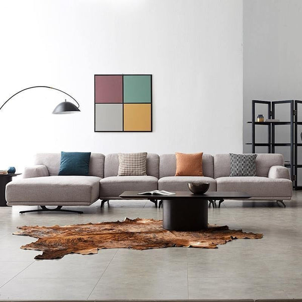 Cannes Four Seater Corner Sofa with Fabric Upholstery & Steel Legs – Modern Light Grey Sectional Sofa for Living Room, Contemporary L-Shape Corner Couch - Sleek Furniture