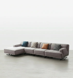 Cannes Four Seater Corner Sofa with Fabric Upholstery & Steel Legs – Modern Light Grey Sectional Sofa for Living Room, Contemporary L-Shape Corner Couch - Sleek Furniture