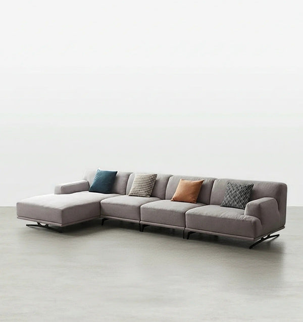 Cannes Four Seater Corner Sofa with Fabric Upholstery & Steel Legs – Modern Light Grey Sectional Sofa for Living Room, Contemporary L-Shape Corner Couch - Sleek Furniture
