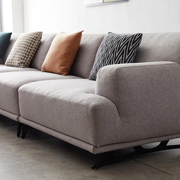 Cannes Four Seater Corner Sofa with Fabric Upholstery & Steel Legs – Modern Light Grey Sectional Sofa for Living Room, Contemporary L-Shape Corner Couch - Sleek Furniture