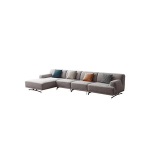 Cannes Four Seater Corner Sofa with Fabric Upholstery & Steel Legs – Modern Light Grey Sectional Sofa for Living Room, Contemporary L-Shape Corner Couch - Sleek Furniture