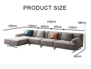 Cannes Four Seater Corner Sofa with Fabric Upholstery & Steel Legs – Modern Light Grey Sectional Sofa for Living Room, Contemporary L-Shape Corner Couch - Sleek Furniture