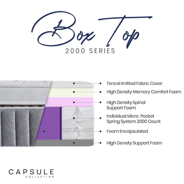 Capsule 2000 Pocket Spring Box Top Mattress with Memory Foam & Tencel Cover - Sleek Furniture