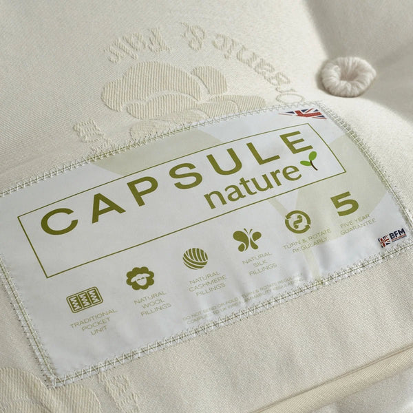 Capsule Nature UK Double Pocket Sprung Mattress with Wool, Cashmere & Silk Fillings – Double-Sided Natural Mattress – 135 x 190cm - Sleek Furniture