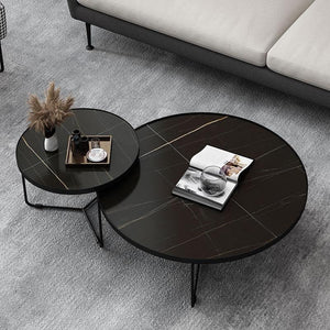 Cara Nesting Coffee Table Set – Modern Sintered Stone Top Coffee Tables with Painted Steel Base, Contemporary Living Room Centre Tables (Grey / Black / White) - Sleek Furniture