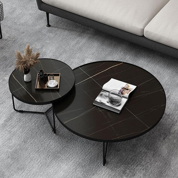 Cara Nesting Coffee Table Set – Modern Sintered Stone Top Coffee Tables with Painted Steel Base, Contemporary Living Room Centre Tables (Grey / Black / White) - Sleek Furniture
