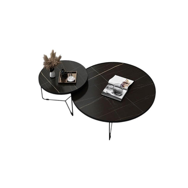 Cara Nesting Coffee Table Set – Modern Sintered Stone Top Coffee Tables with Painted Steel Base, Contemporary Living Room Centre Tables (Grey / Black / White) - Sleek Furniture