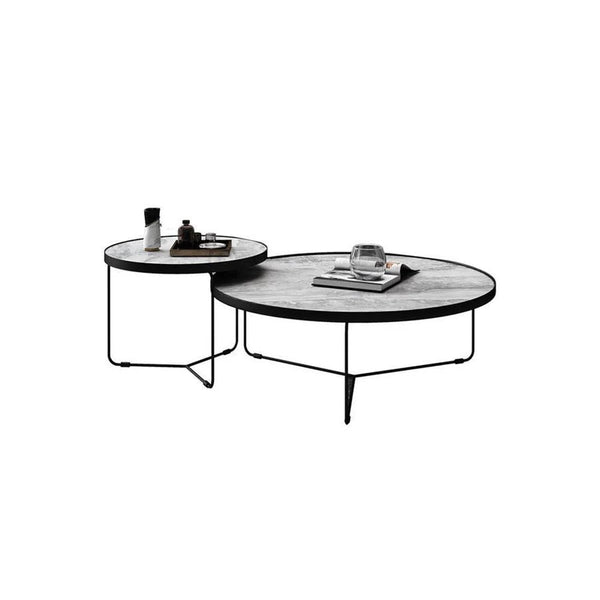 Cara Nesting Coffee Table Set – Modern Sintered Stone Top Coffee Tables with Painted Steel Base, Contemporary Living Room Centre Tables (Grey / Black / White) - Sleek Furniture