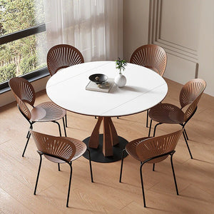 Caruso Round Extending Dining Table White Sintered Stone Top Solid Wood Base 4-6 Seater Modern Space Saving Dining Table - Sleek Furniture