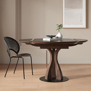 Caruso Round Extending Dining Table White Sintered Stone Top Solid Wood Base 4-6 Seater Modern Space Saving Dining Table - Sleek Furniture