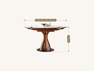 Caruso Round Extending Dining Table White Sintered Stone Top Solid Wood Base 4-6 Seater Modern Space Saving Dining Table - Sleek Furniture