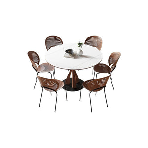 Caruso Round Extending Dining Table White Sintered Stone Top Solid Wood Base 4-6 Seater Modern Space Saving Dining Table - Sleek Furniture