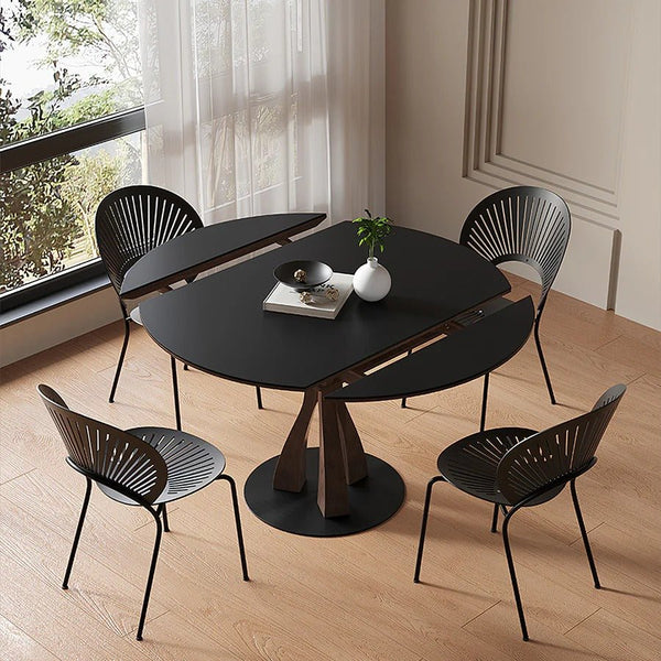 Caruso Round Extending Dining Table White Sintered Stone Top Solid Wood Base 4-6 Seater Modern Space Saving Dining Table - Sleek Furniture