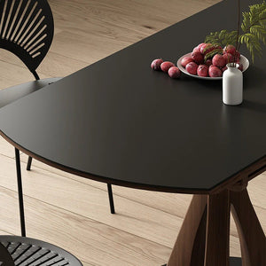 Caruso Round Folding Dining Table, Sintered Stone Top, Solid Wood Frame, Space Saving Foldable Dining Table, Modern Black Finish - Sleek Furniture