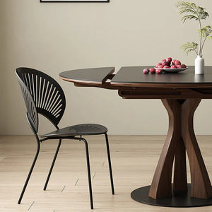 Caruso Round Folding Dining Table, Sintered Stone Top, Solid Wood Frame, Space Saving Foldable Dining Table, Modern Black Finish - Sleek Furniture
