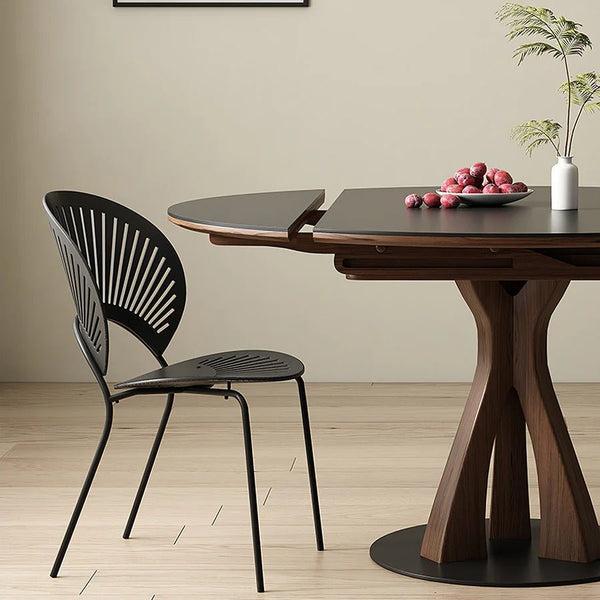 Caruso Round Folding Dining Table, Sintered Stone Top, Solid Wood Frame, Space Saving Foldable Dining Table, Modern Black Finish - Sleek Furniture
