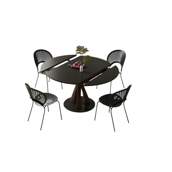 Caruso Round Folding Dining Table, Sintered Stone Top, Solid Wood Frame, Space Saving Foldable Dining Table, Modern Black Finish - Sleek Furniture