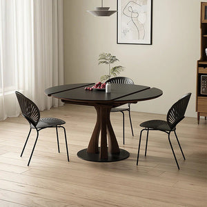 Caruso Round Folding Dining Table, Sintered Stone Top, Solid Wood Frame, Space Saving Foldable Dining Table, Modern Black Finish - Sleek Furniture
