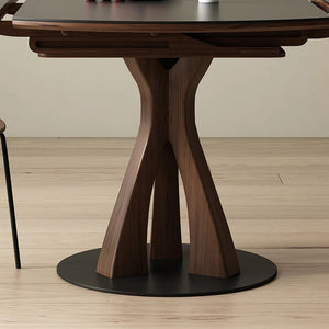 Caruso Round Folding Dining Table, Sintered Stone Top, Solid Wood Frame, Space Saving Foldable Dining Table, Modern Black Finish - Sleek Furniture