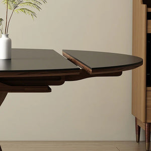 Caruso Round Folding Dining Table, Sintered Stone Top, Solid Wood Frame, Space Saving Foldable Dining Table, Modern Black Finish - Sleek Furniture
