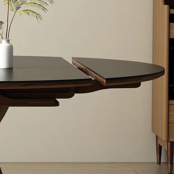 Caruso Round Folding Dining Table, Sintered Stone Top, Solid Wood Frame, Space Saving Foldable Dining Table, Modern Black Finish - Sleek Furniture