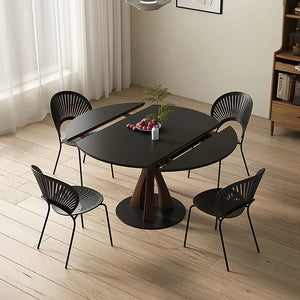 Caruso Round Folding Dining Table, Sintered Stone Top, Solid Wood Frame, Space Saving Foldable Dining Table, Modern Black Finish - Sleek Furniture