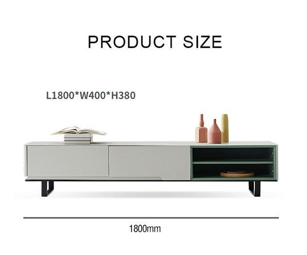 CASA Extendable TV Stand, White & Green Modern Media Unit with Storage, MDF & Metal Frame Entertainment Cabinet for Living Room - Sleek Furniture