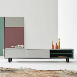 CASA Extendable TV Stand, White & Green Modern Media Unit with Storage, MDF & Metal Frame Entertainment Cabinet for Living Room - Sleek Furniture