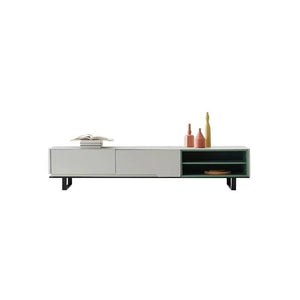 CASA Extendable TV Stand, White & Green Modern Media Unit with Storage, MDF & Metal Frame Entertainment Cabinet for Living Room - Sleek Furniture