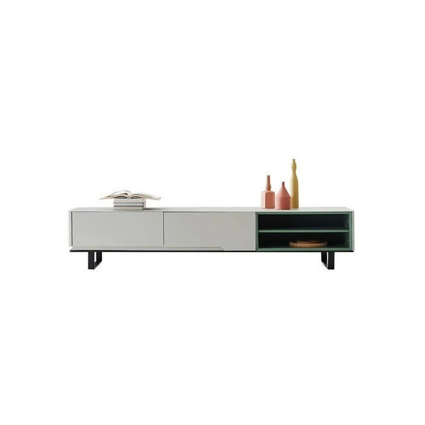 CASA Extendable TV Stand, White & Green Modern Media Unit with Storage, MDF & Metal Frame Entertainment Cabinet for Living Room - Sleek Furniture