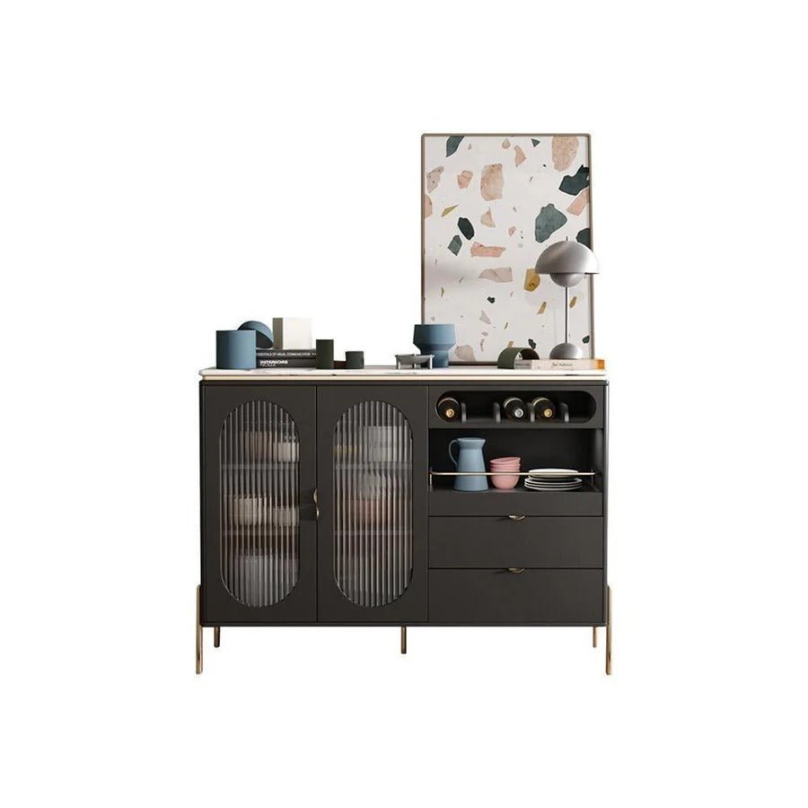 CASA Modern Black Sideboard Cabinet with Glass Doors & Metal Frame Storage Unit for Living Room, Dining Room & Hallway - Sleek Furniture
