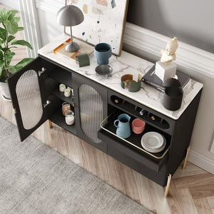 CASA Modern Black Sideboard Cabinet with Glass Doors & Metal Frame Storage Unit for Living Room, Dining Room & Hallway - Sleek Furniture