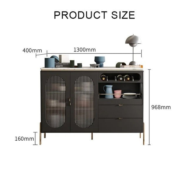 CASA Modern Black Sideboard Cabinet with Glass Doors & Metal Frame Storage Unit for Living Room, Dining Room & Hallway - Sleek Furniture
