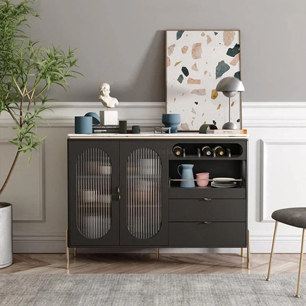 CASA Modern Black Sideboard Cabinet with Glass Doors & Metal Frame Storage Unit for Living Room, Dining Room & Hallway - Sleek Furniture