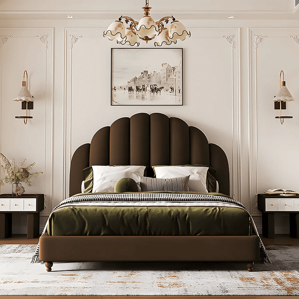 Cassian Flannelette Upholstered Small Double & King Size Bed Frame with Modern Headboard, Black - Sleek Furniture