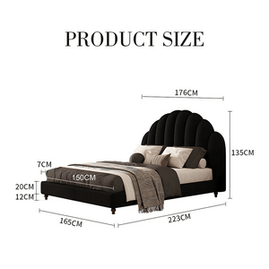 Cassian Flannelette Upholstered Small Double & King Size Bed Frame with Modern Headboard, Black - Sleek Furniture