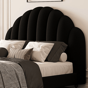 Cassian Flannelette Upholstered Small Double & King Size Bed Frame with Modern Headboard, Black - Sleek Furniture