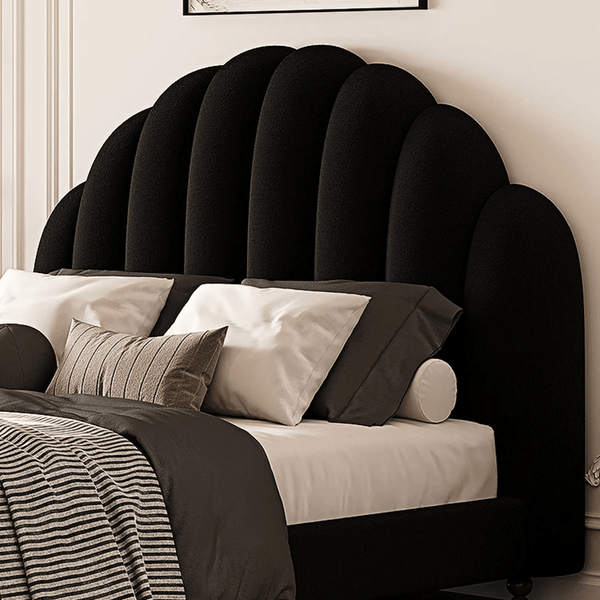 Cassian Flannelette Upholstered Small Double & King Size Bed Frame with Modern Headboard, Black - Sleek Furniture