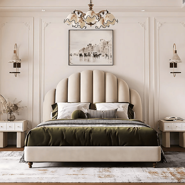 Cassian Flannelette Upholstered Small Double & King Size Bed Frame with Modern Headboard, Black - Sleek Furniture