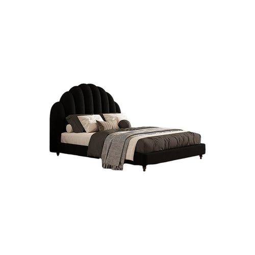 Cassian Flannelette Upholstered Small Double & King Size Bed Frame with Modern Headboard, Black - Sleek Furniture