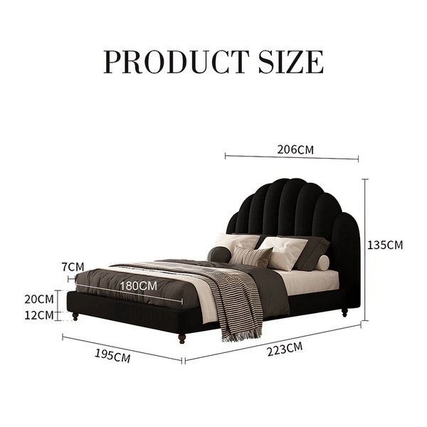 Cassian Flannelette Upholstered Small Double & King Size Bed Frame with Modern Headboard, Black - Sleek Furniture
