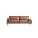 Caudill Three Seater Leather Sofa – Real Leather Upholstery with Painted Steel Frame, Modern Contemporary Living Room Couch in Brown & Black - Sleek Furniture