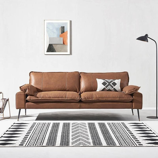 Caudill Three Seater Leather Sofa – Real Leather Upholstery with Painted Steel Frame, Modern Contemporary Living Room Couch in Brown & Black - Sleek Furniture