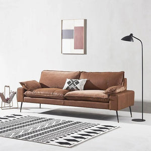 Caudill Three Seater Leather Sofa – Real Leather Upholstery with Painted Steel Frame, Modern Contemporary Living Room Couch in Brown & Black - Sleek Furniture