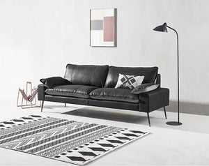 Caudill Three Seater Leather Sofa – Real Leather Upholstery with Painted Steel Frame, Modern Contemporary Living Room Couch in Brown & Black - Sleek Furniture