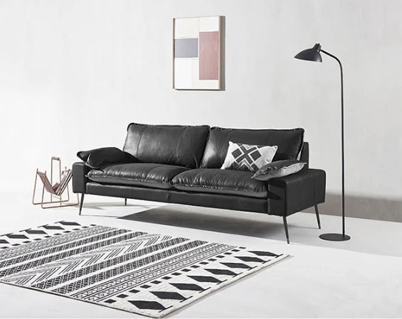 Caudill Three Seater Leather Sofa – Real Leather Upholstery with Painted Steel Frame, Modern Contemporary Living Room Couch in Brown & Black - Sleek Furniture