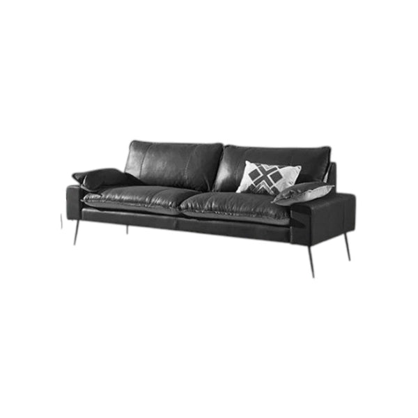 Caudill Three Seater Leather Sofa – Real Leather Upholstery with Painted Steel Frame, Modern Contemporary Living Room Couch in Brown & Black - Sleek Furniture